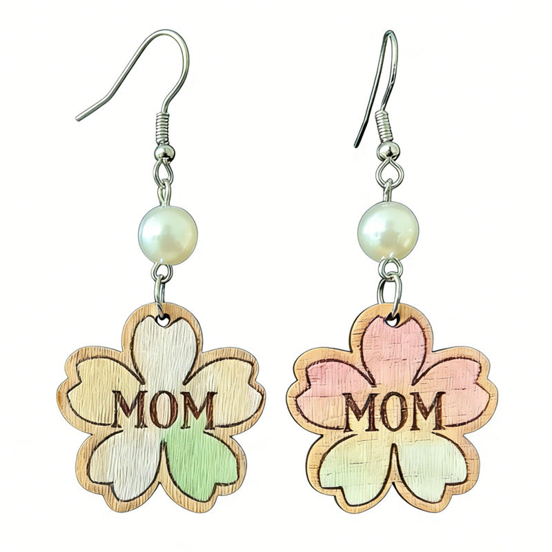 Wholesale 2 pairs Pearl and wooden floral earrings Mother' s Day gift