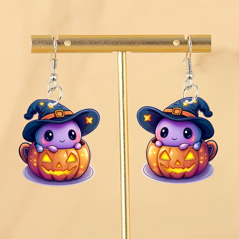 Wholesale Acrylic  Earrings Cute Cartoon Pumpkin Ghost Dark Style Party Jewelry Accessory