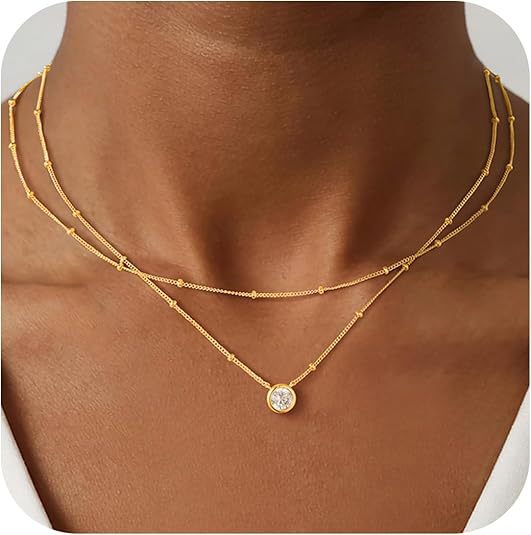 Wholesale European American Style Gold-Tone Cubic Zirconia Necklace,  Simple Versatile Boutique Resale Jewelry Accessory