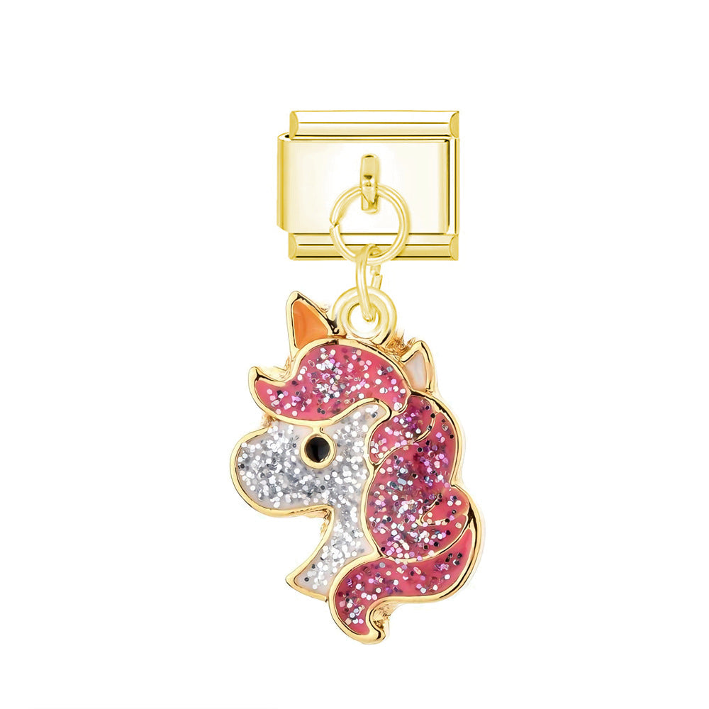 Wholesale Italian Charm Bracelet 9mm DIY Cute Pony Pendant  Creative Stainless Steel Composable Bracelet