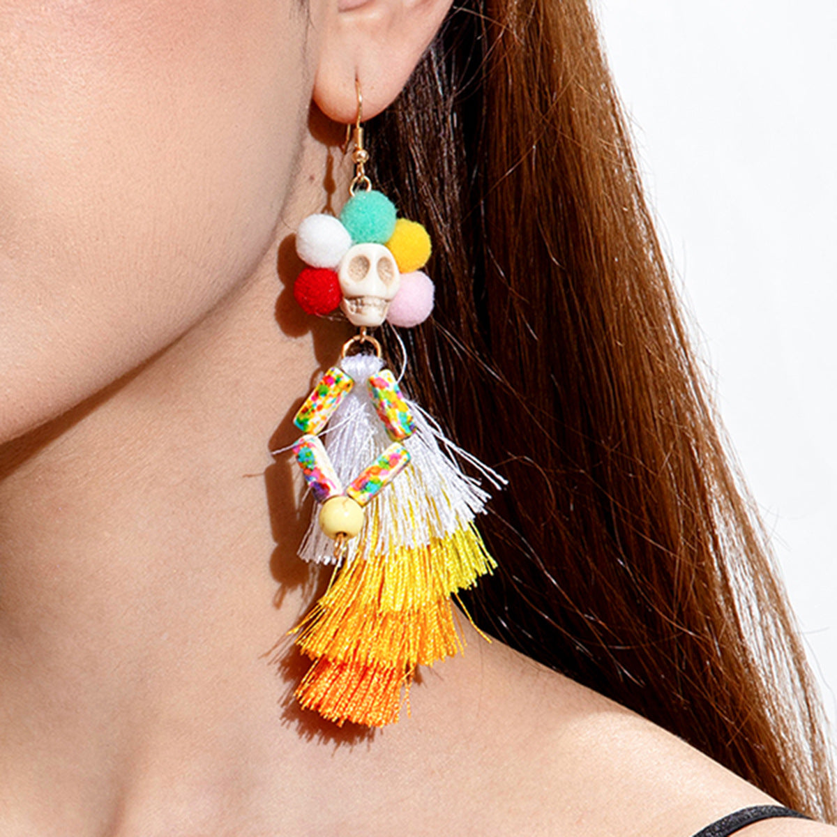 Wholesale Skull Colorful Mesh  Beaded Earrings