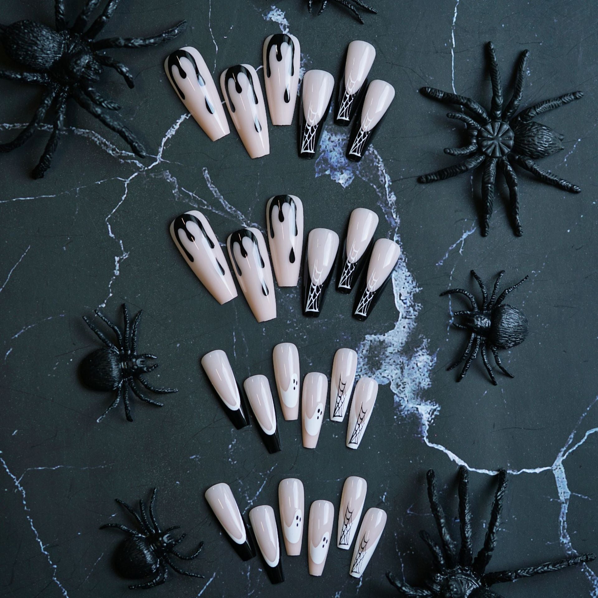 Wholesale 24 Pieces/ box  Black Ghost Nails Kits Nail Stickers