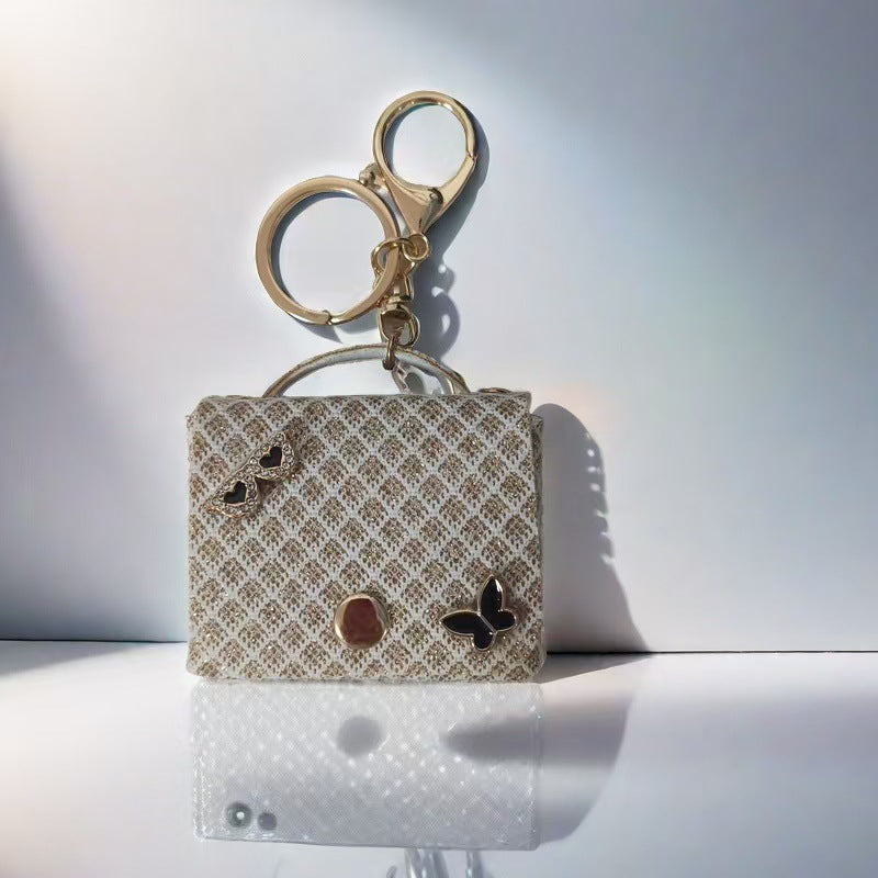 Wholesale Chic Pink Plaid Leather Keychain Bag Coin Purse With Keyring