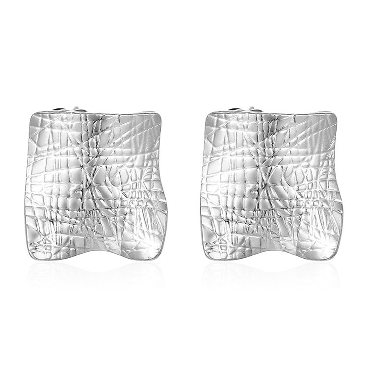 Wholesale Square Stripe Stainless Steel Light Luxury 18K Earrings ACC-ES-MuShan026