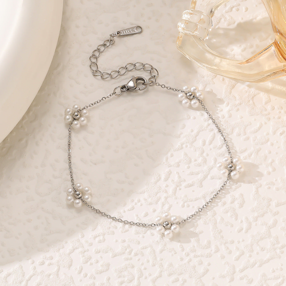 Wholesale Titanium Steel Braided Flower Pearl Necklace