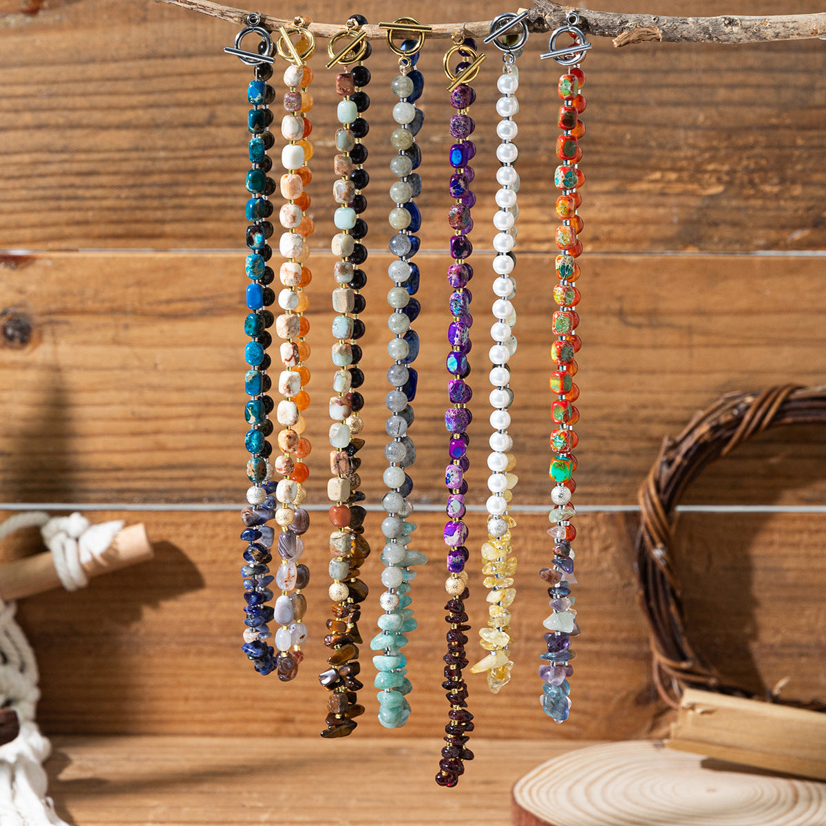 Wholesale Bohemian natural stone multi-layered necklace