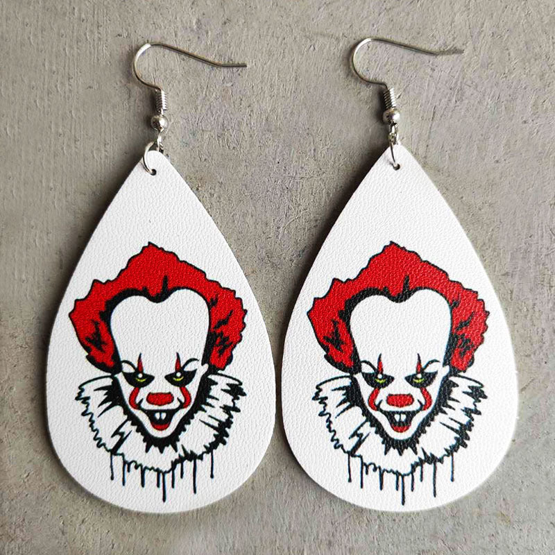 Wholesale 2 pairs/ pack  Horror Clown Blood Rainbow Leopard Print PU Leather Earrings