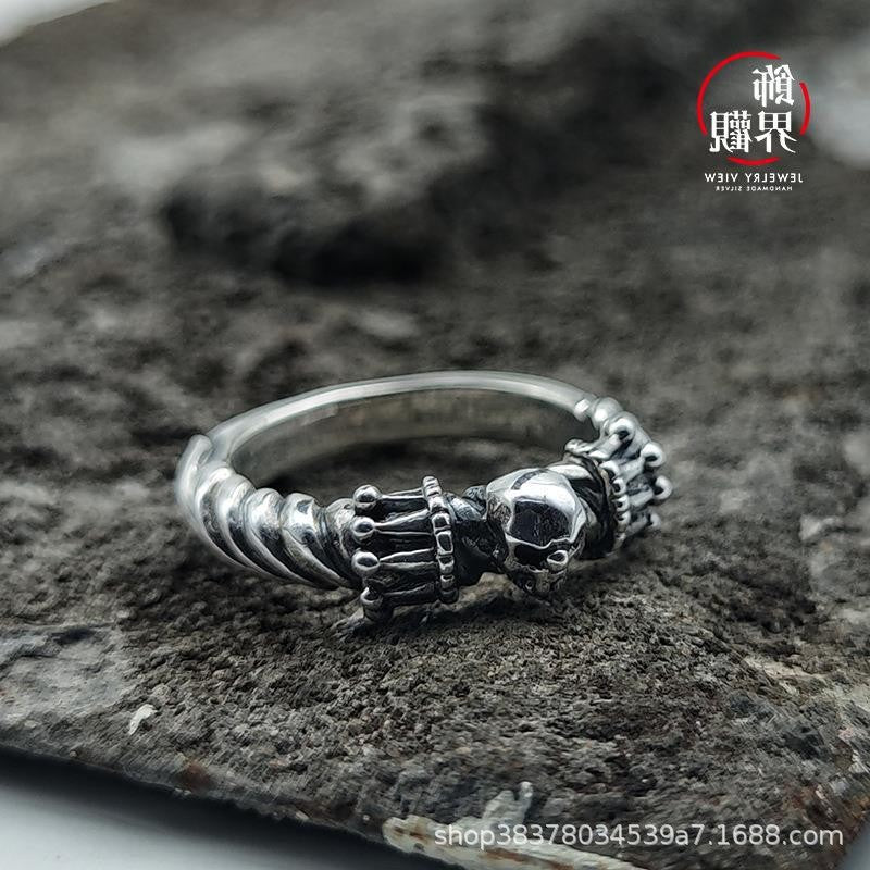 Wholesale Alloy Skull Ghost Head Ring Vintage Punk Adjustable Boutique Resale Jewelry