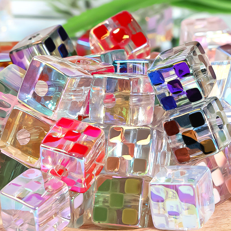 Wholesale 30pcs/pack 14mm Checkerboard Square Beads with Through-hole Acrylic Beads ACC-BDS-BLG024