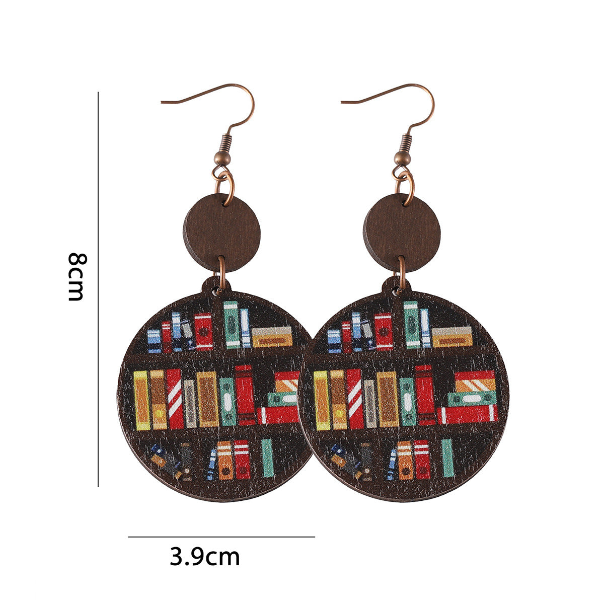 Wholesale Bookshelf round piece stitching pendant earrings