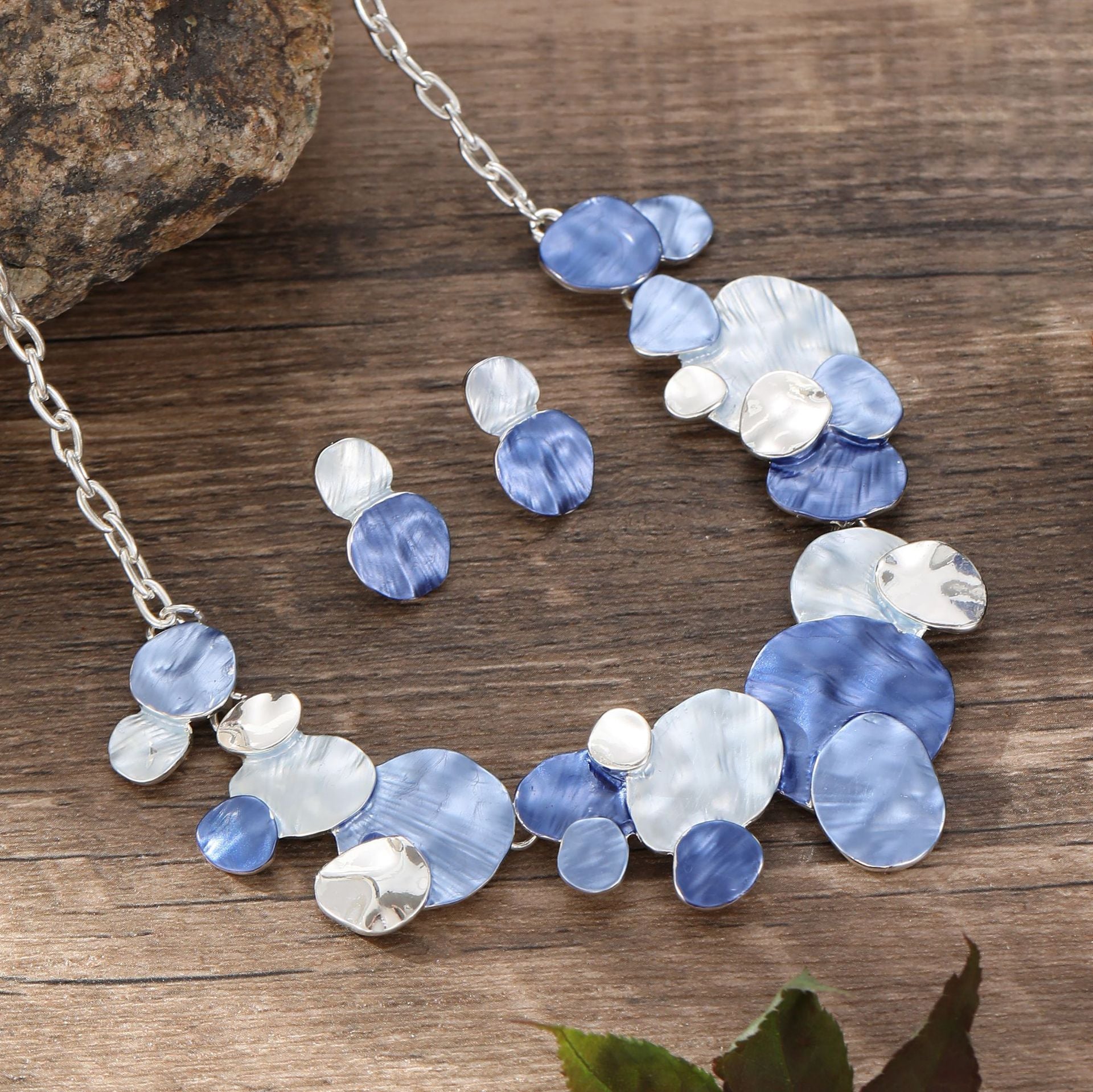 Wholesale  Color Painting Oil Geometric Oval Earrings Necklace suit