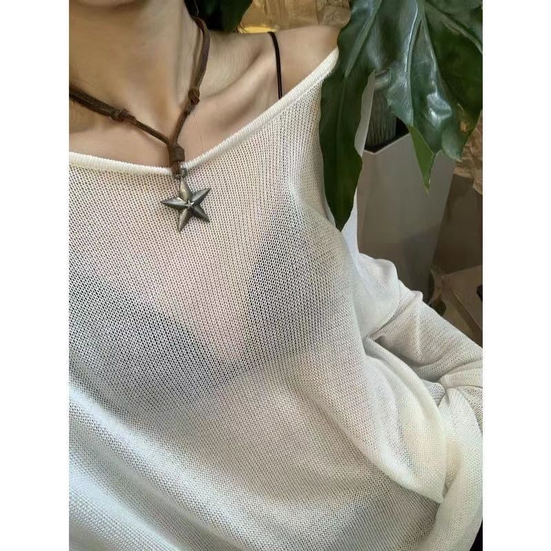 Wholesale Adjustable  Star Pendant Punk Alloy Silver Five-pointed Star Long Necklace