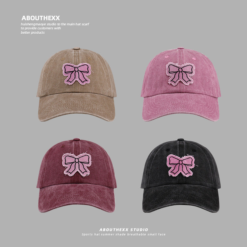 Wholesale  Cute  Bow Hat Washed Baseball Cap