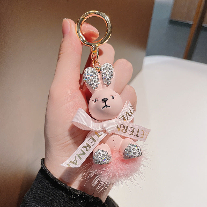 Wholesale Cartoon Fur Ball Dot Diamond Rabbit Zinc Alloy Keychain Lanyard Keychain ACC-KC-ShuoT019
