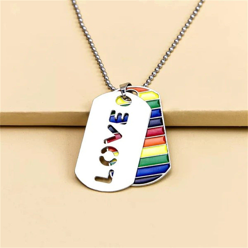 Wholesale LGBT Rainbow Double Layer Colorful Stainless Steel Necklace ACC-NE-MS022
