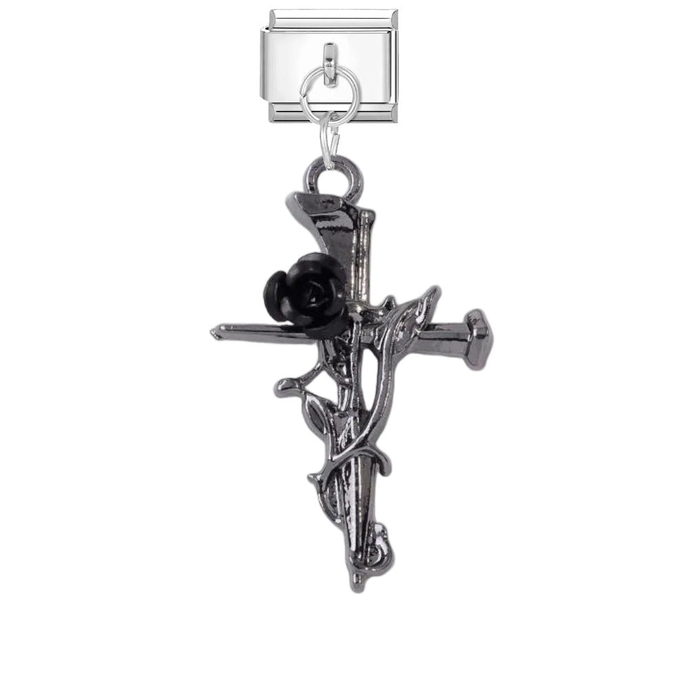Wholesale Dark Punk DIY Bracelet Strap - Titanium Steel Black Cross Enamel,  Jewelry Accessory for Resale