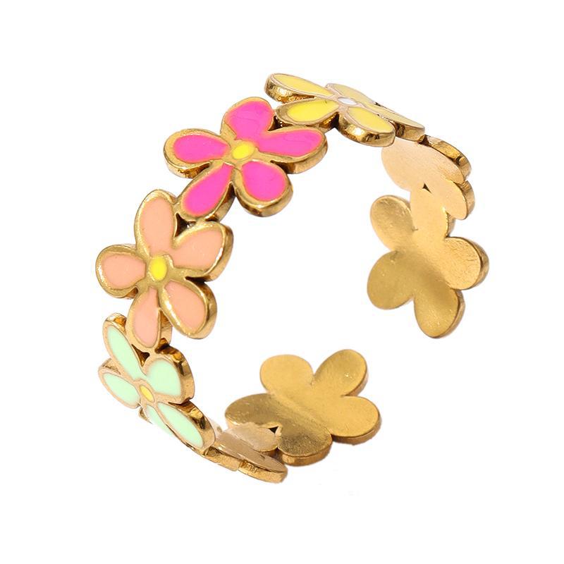 Wholesale Oil Dripping Colorful Flower Pumpkin Ring 18k Gold Plated Rings ACC-RS-MuC002
