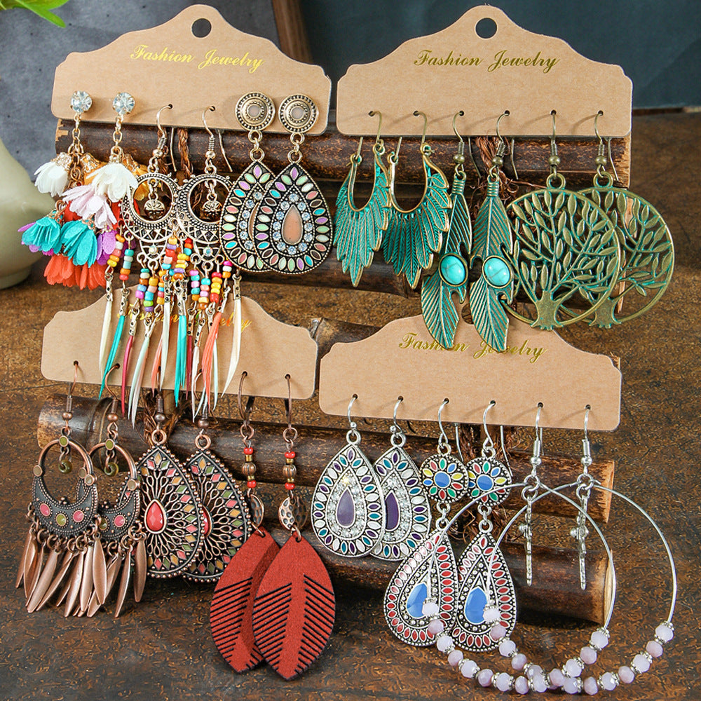 Wholesale Bohemian Tassel Flower Earrings Set,  Handmade Alloy