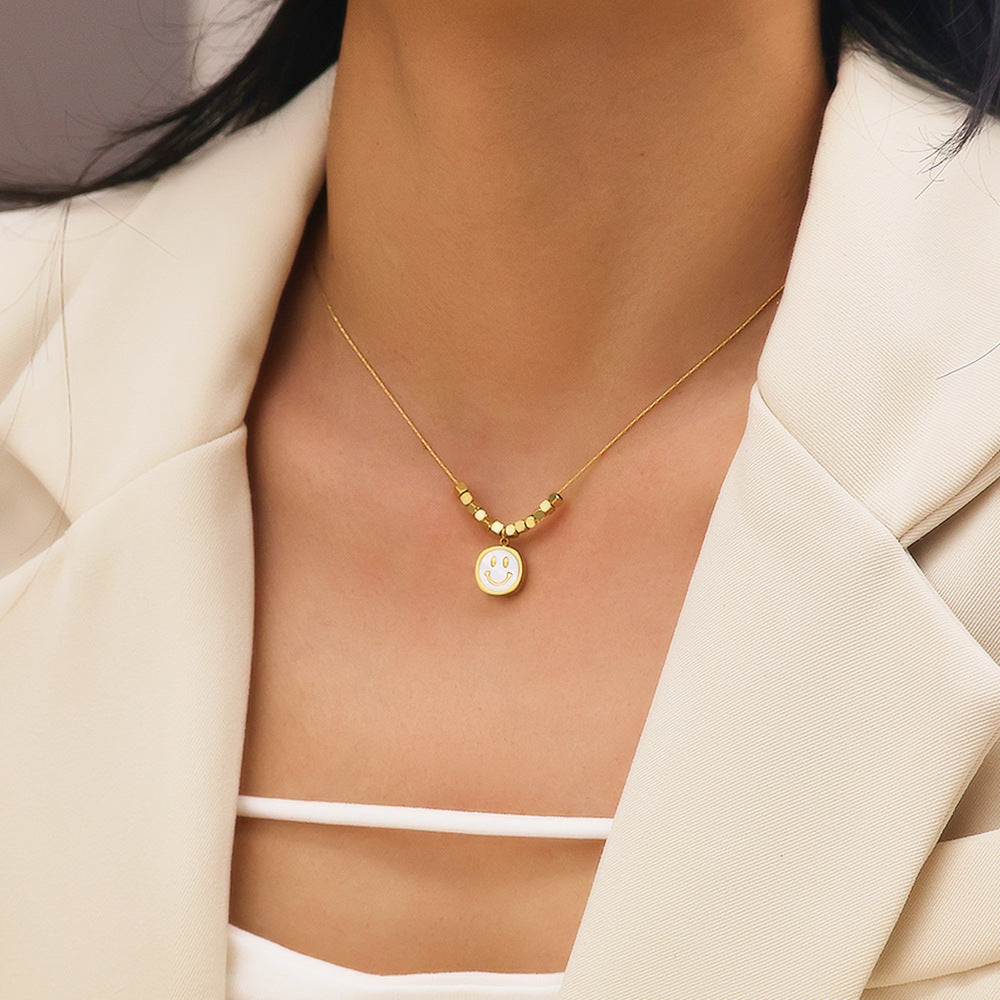 Wholesale Mother of Pearl Smile Pendant Titanium Steel Necklace Choker Necklaces ACC-NE-DaLang002