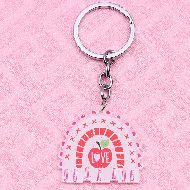 Wholesale Teacher Pencil Cartoon Rainbow Apple Acrylic Keychain ACC-KC-DA008