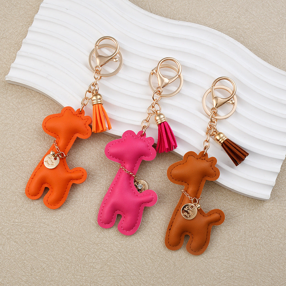 Wholesale Giraffe PU Leather Keychain Cute Fashion Bag Charm Car Key Accessory Gift Boutique