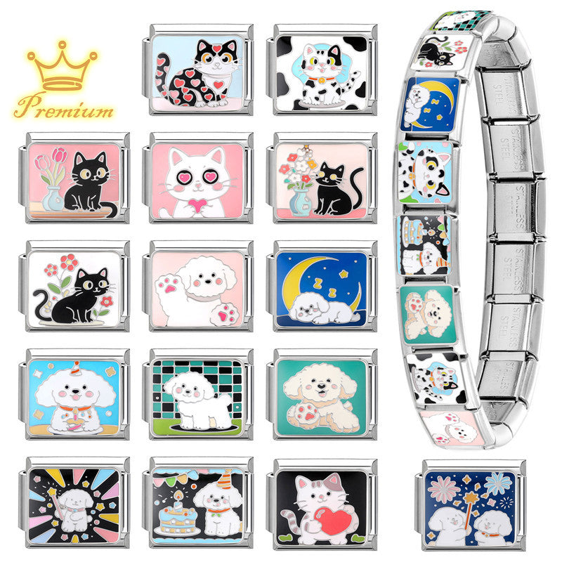 Wholesale  9mm Italian Charm Starter Bracelets DIY square Single Section Creative Stainless Steel Composable Bracelet