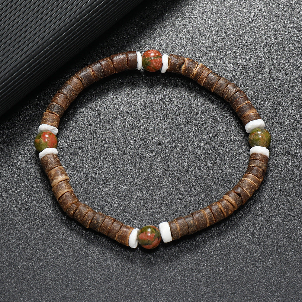 Wholesale Retro Ethnic Style nut Shell Natural Turquoise Bracelet