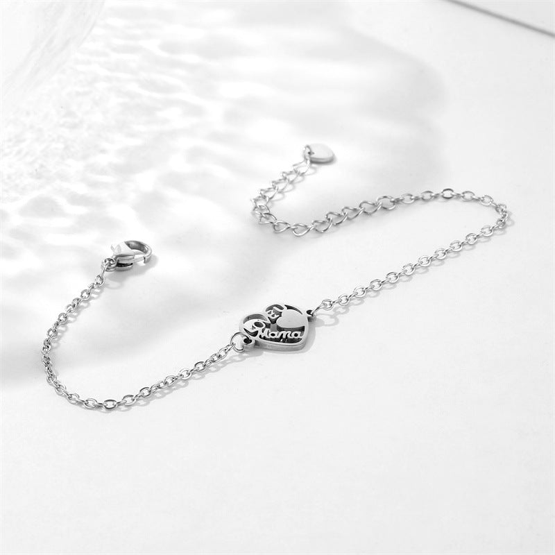 Wholesale Stainless Steel Mother's Day Bracelet I LOVE Mama Titanium Steel Heart Bracelet ACC-BT-MinM004