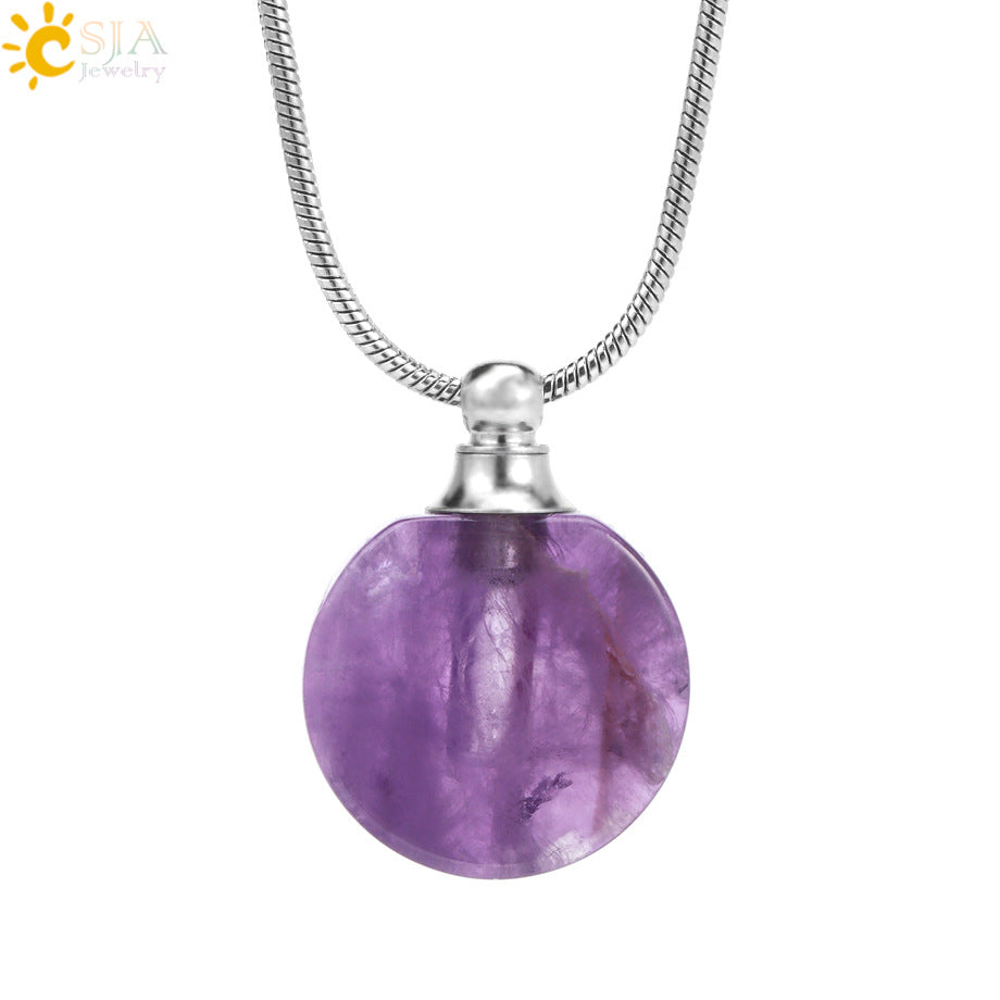 Wholesale Natural Stone Crystal Essential Oil Bottle Pendant Necklace ACC-NE-HuaiShe003
