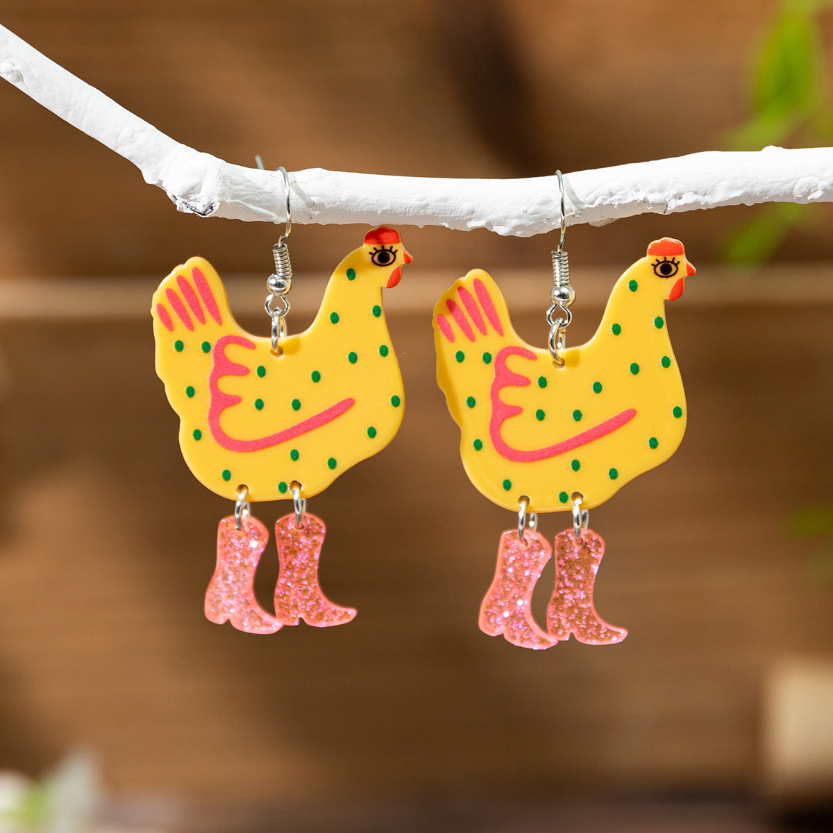 Wholesale Cute funny cartoon frog acrylic chicken earrings
