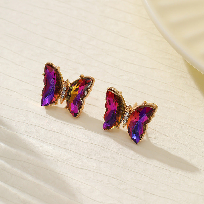 Wholesale Colorful Inlaid 3-piece Earrings Necklace Ring Butterfly Diamond Necklace ACC-RS-YunJin003