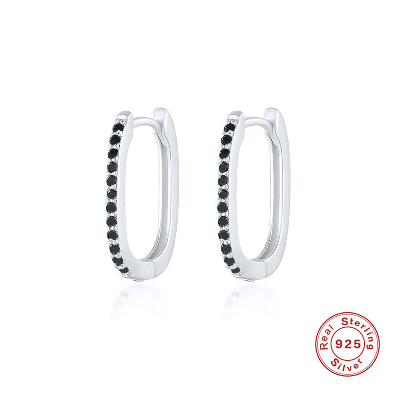 Wholesale S925 sterling silver oval ear buckle earrings creative Diamond-embedded  earrings