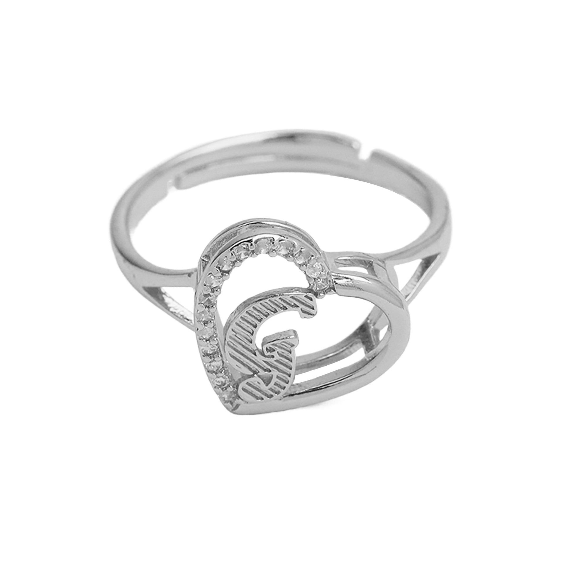 Wholesale  heart-shaped love texture hollow 26 grass English letters open heart ring