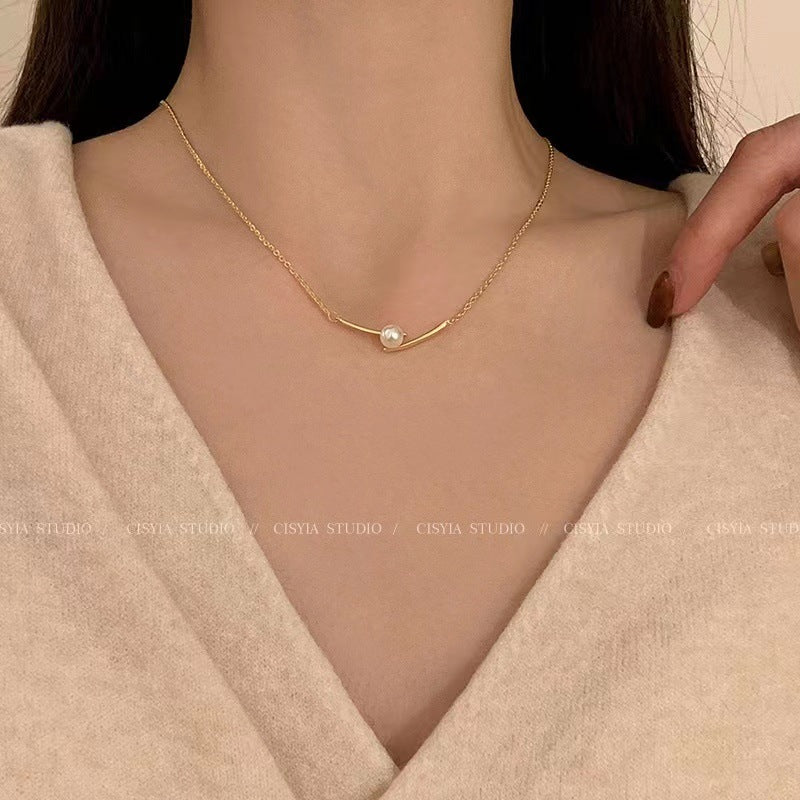 Wholesale Light luxury Pearl titanium steel necklace
