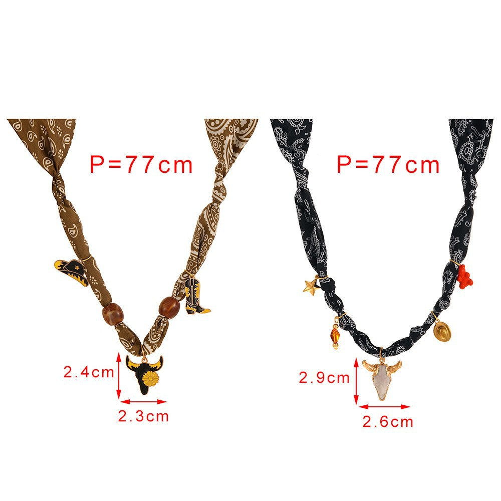 Wholesale alloy dripping Western cowboy series printed fabric necklace