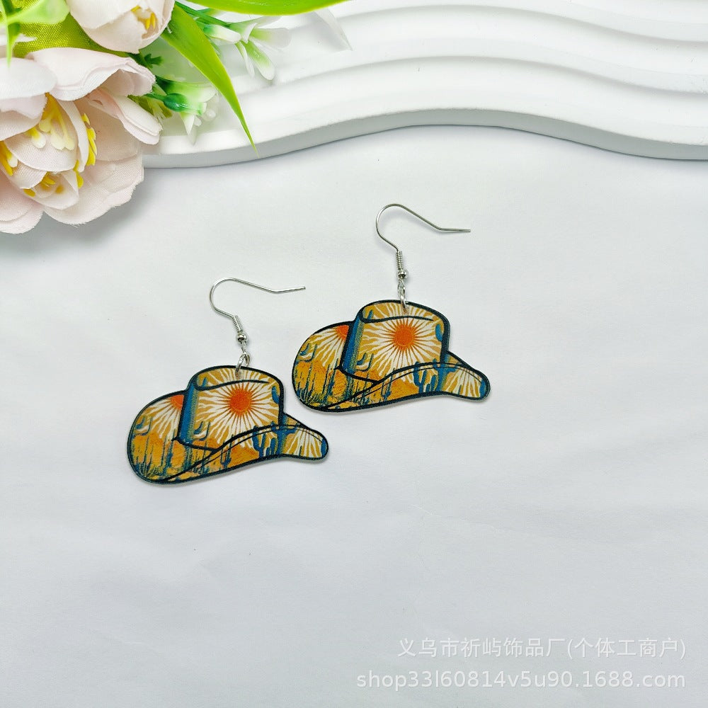 Wholesale Western Cowboy Style Earrings Cowboy Hat Acrylic Earrings ACC-ES-Qiyu010