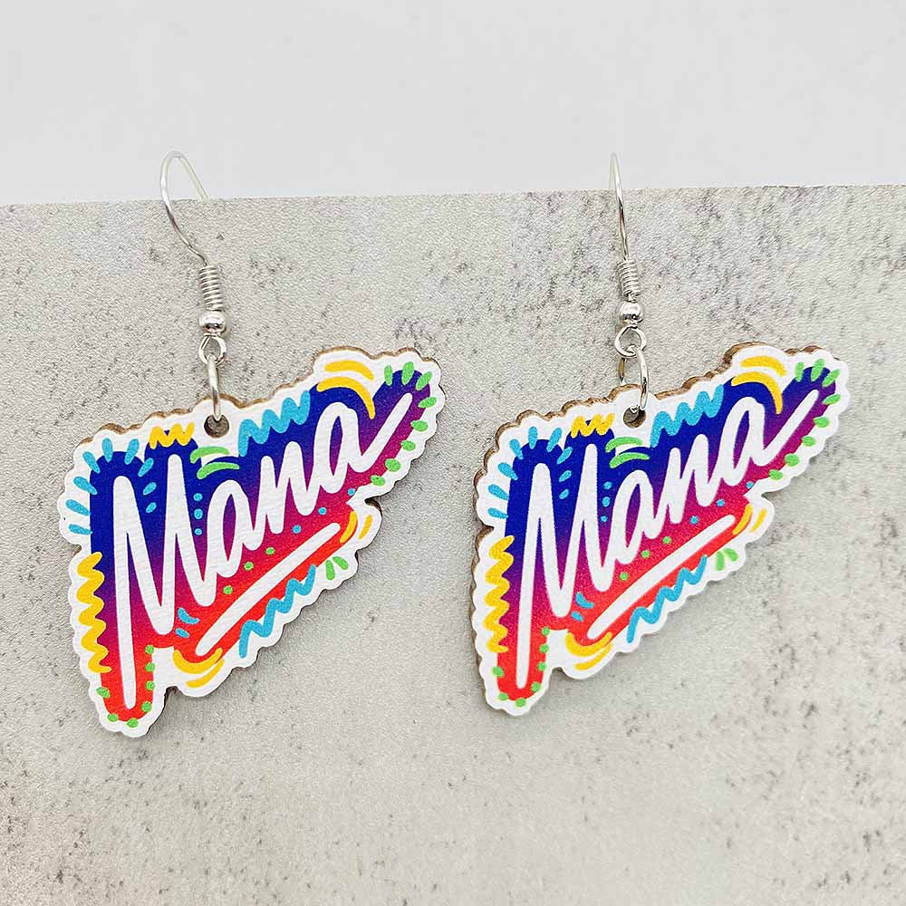 Wholesale Mother's Day Earrings Letter MOMO Bear Wooden Earrings ACC-ES-Cheny013