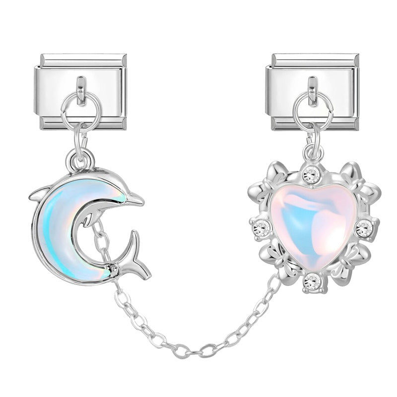 Wholesale 2PCS 9mm Italian Charm Starter Bracelets DIY Double Hanger Stainless Steel Composable Bracelet