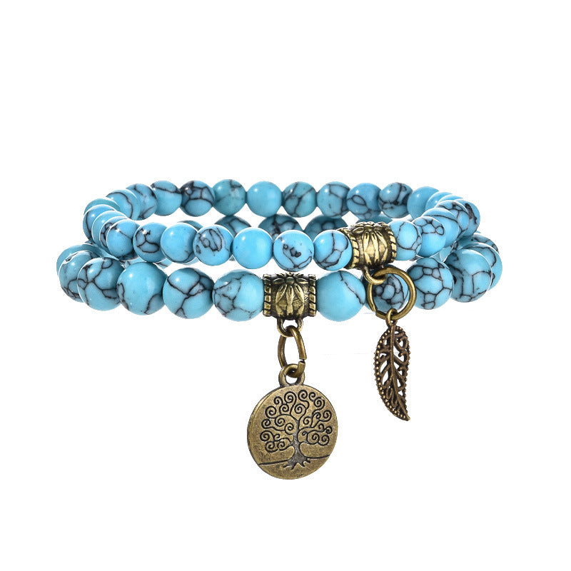 Wholesale Tree of Life Leaves Colorful Tiger Eye Amethyst Agate Bracelet Set