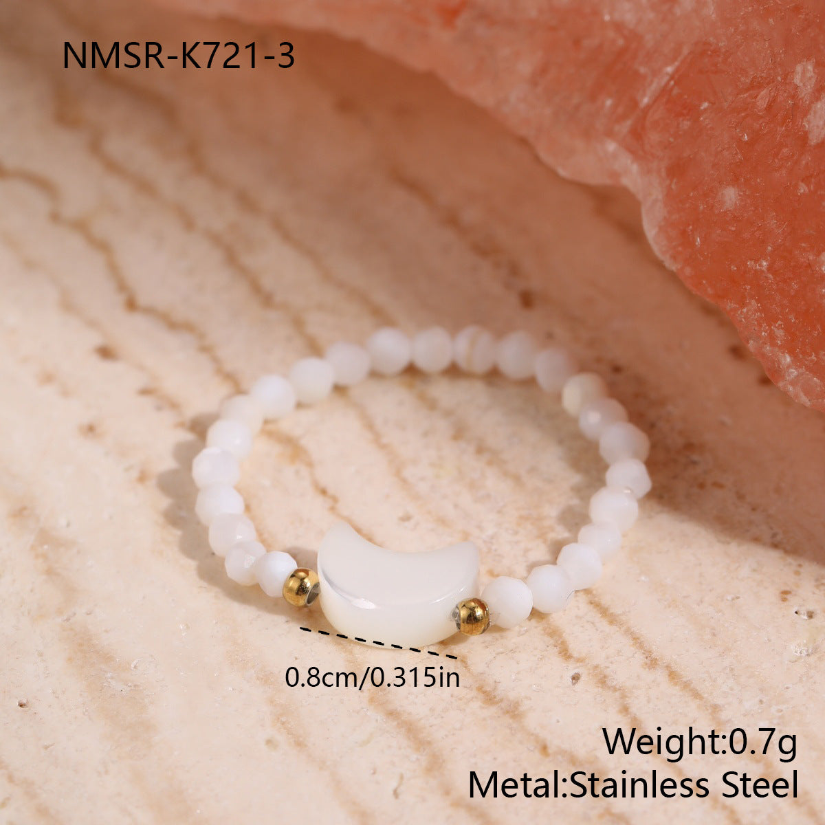 Wholesale Stainless steel cute heart-shaped ring with small beads