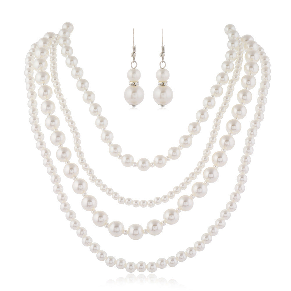 Wholesale Multi-layer Pearl Simple Ball Necklace Earrings suit Jewelry