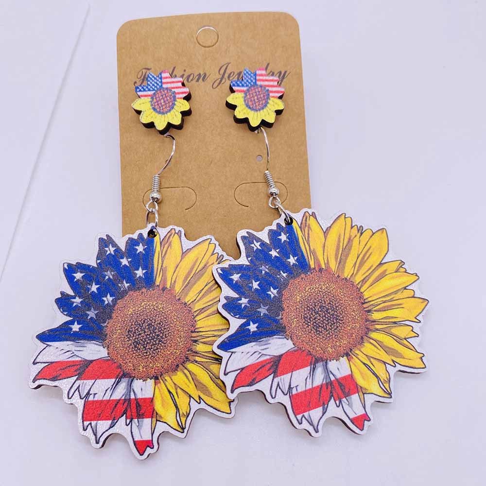 Wholesale Sunflower-Themed Wooden Western-Style Stud Earrings
