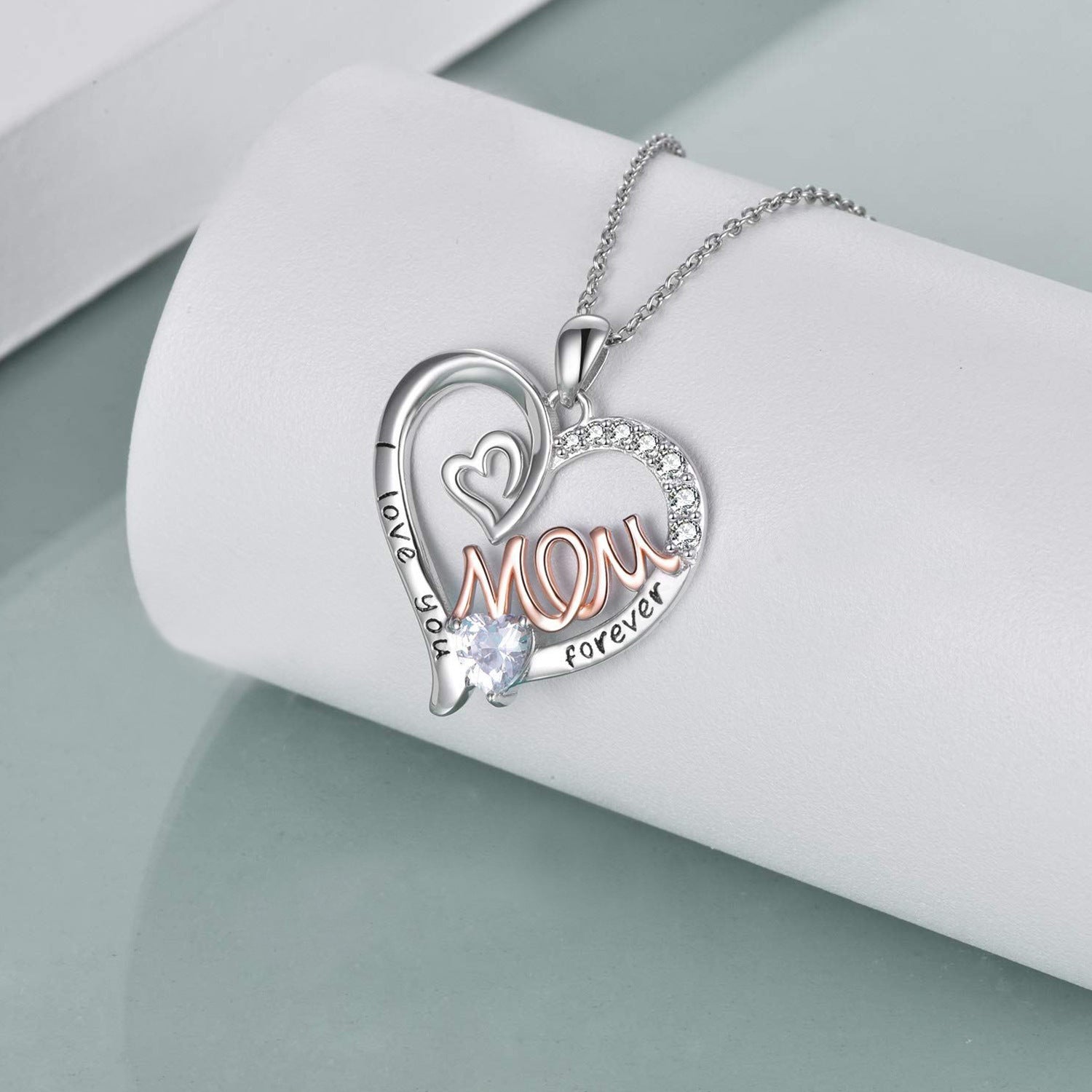 Wholesale Heart Shape MOM Diamond Mother's Day Necklace ACC-NE-XunOu001