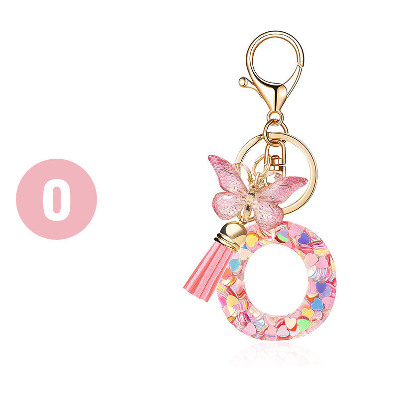 Wholesale Pink letter butterfly tassel keychain