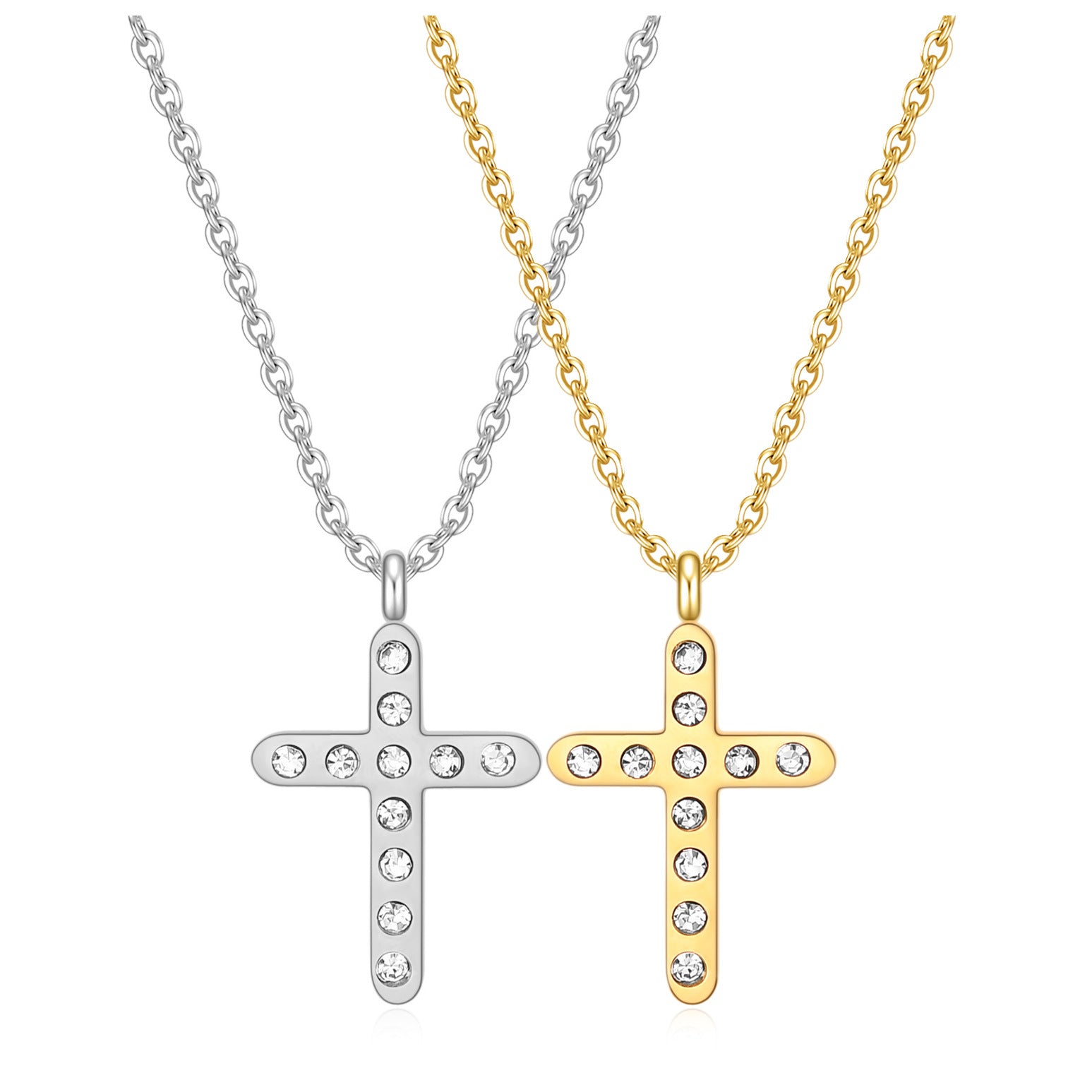 Wholesale 304L Stainless Steel Diamond Cross Clavicle Necklace