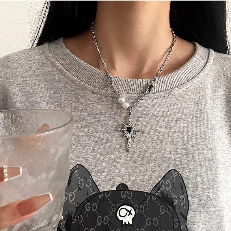 Wholesale Fireworks Cross Pendant Stitching Pearl Necklace