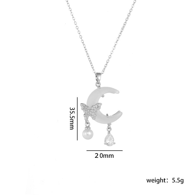 Wholesale Titanium Steel Necklace Butterfly Moon Pendant ACC-NE-Rongc011