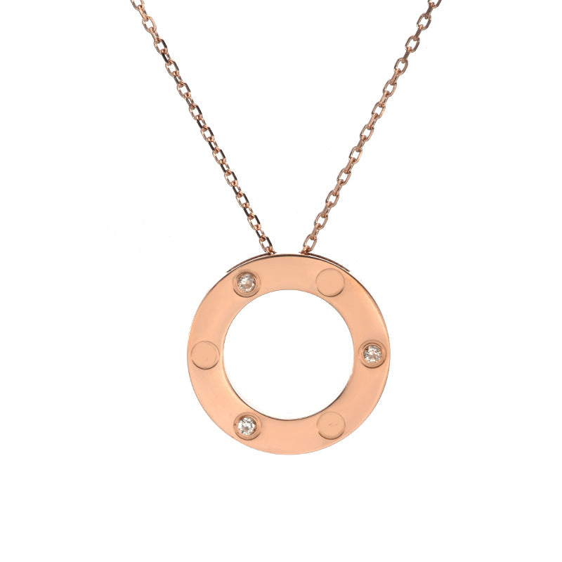 Wholesale Rose Gold Single-Ring Big Disc Screw Detail Clavicle Necklace