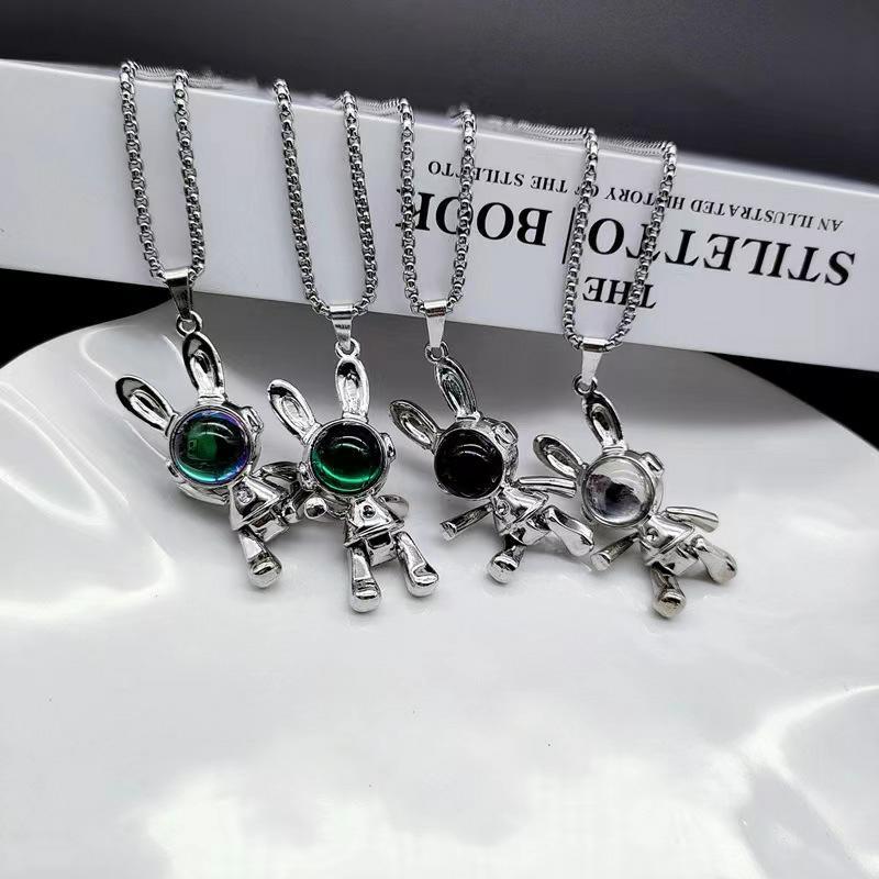 Wholesale Trendy Space Rabbit Pendant Necklace Alloy with Crystal Stones Jewelry Gift Boutique Resale