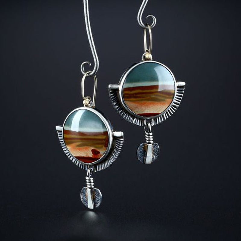 Wholesale  retro creative semicircle  glass glue drop alloy earrings